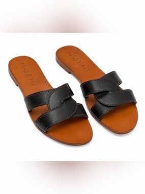 M.Gemi Black Italian Leather Slide Sandals EU 40
